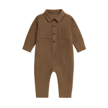 Load image into Gallery viewer, Bohdi Flannel Collared Romper: Chestnut Plaid / 0-3M