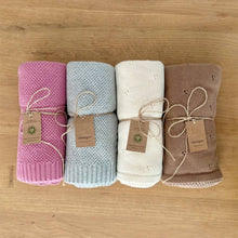 Load image into Gallery viewer, Organic Knit Baby Blanket - Cream (cloverleaf eyelet)