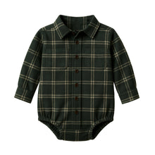 Load image into Gallery viewer, Giri Flannel Collared Bodysuit: Chestnut Plaid / 3-6M
