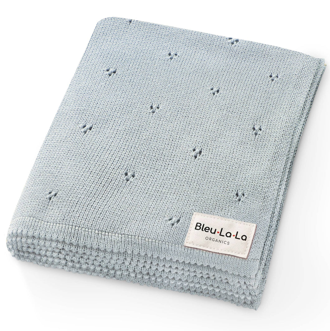 100% Organic Cotton Pointelle Swaddle Receiving Baby Blanket: Powder Blue