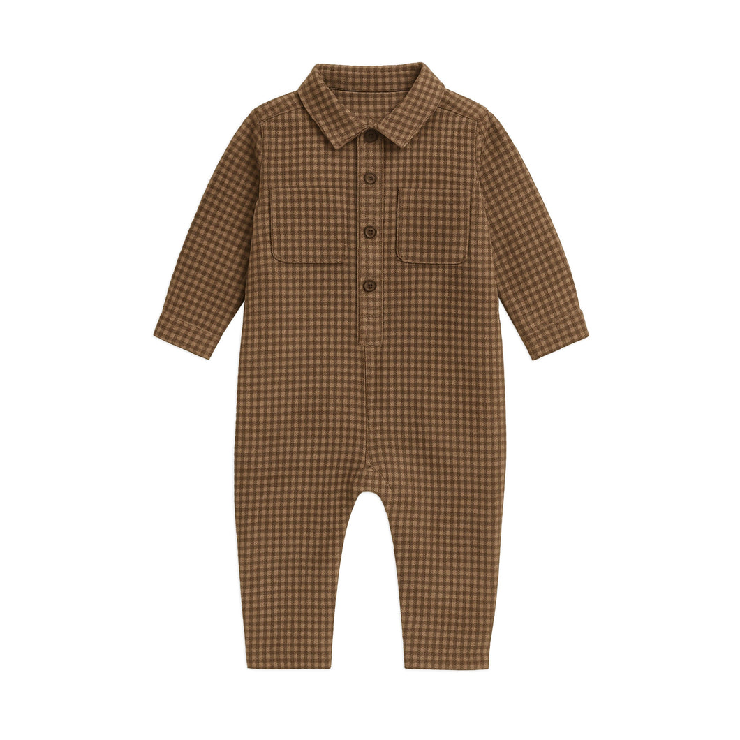 Bohdi Flannel Collared Romper: Chestnut Plaid / 18-24M