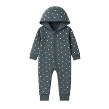 Load image into Gallery viewer, Greer Fleece Hooded Zipper Romper: Bent / Pine / 6-12M
