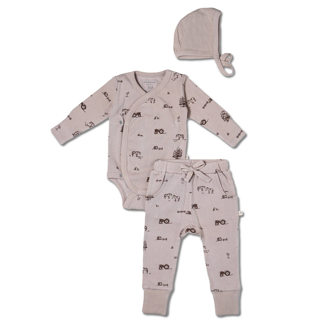 Organic Kimono Onesie & Pants Set - Farm: 3-6M