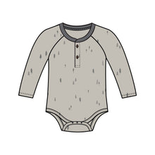 Load image into Gallery viewer, Lucas Raglan Henley Bodysuit: Trees / Stone + Graphite / 6-12M

