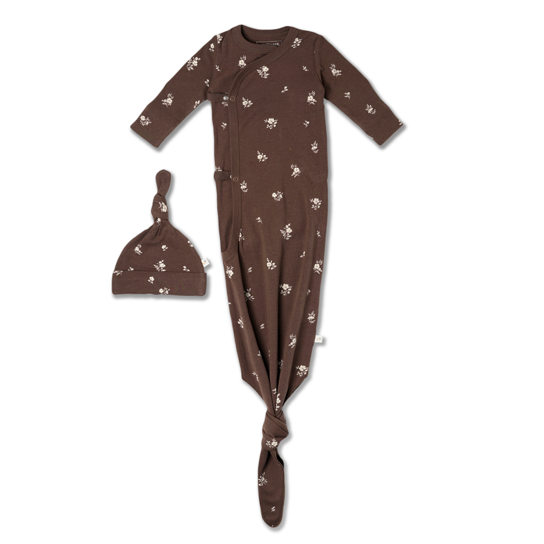 Organic Kimono Knotted Sleep Gown - Birch: 0-3M