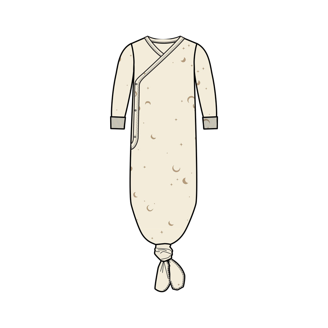 Indy Kimono Gown: Moon / Taupe / 0-3M