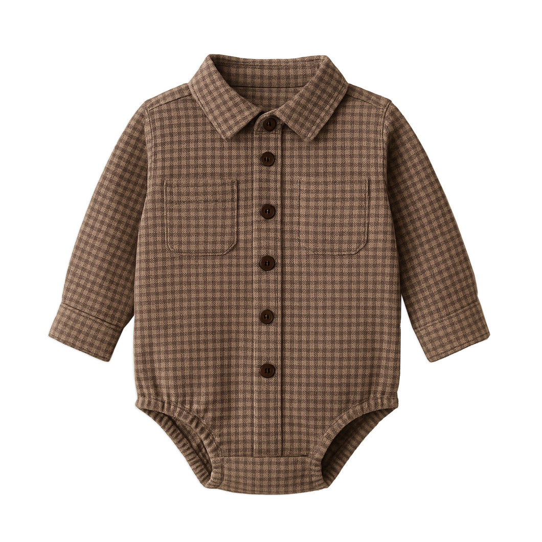 Giri Flannel Collared Bodysuit: Chestnut Plaid / 12-18M