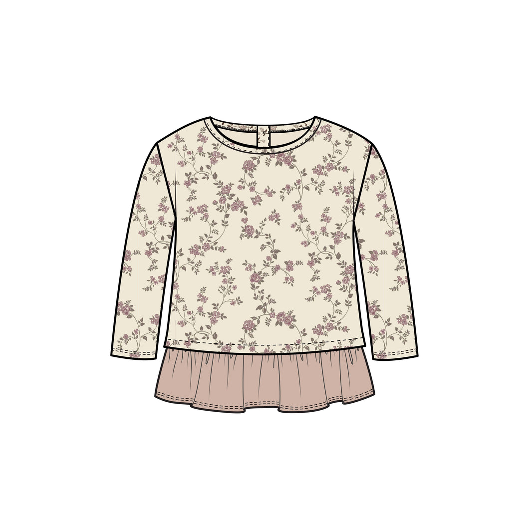 Lily Long Sleeve Ruffle Hem Top: Agnes Floral / Mauve / 2T